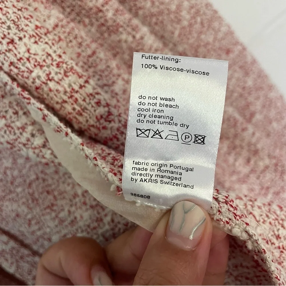 EUC Akris Punto Light Open Front Red White Speckled Textured Weave Blazer Sz 10 - Picture 11 of 13
